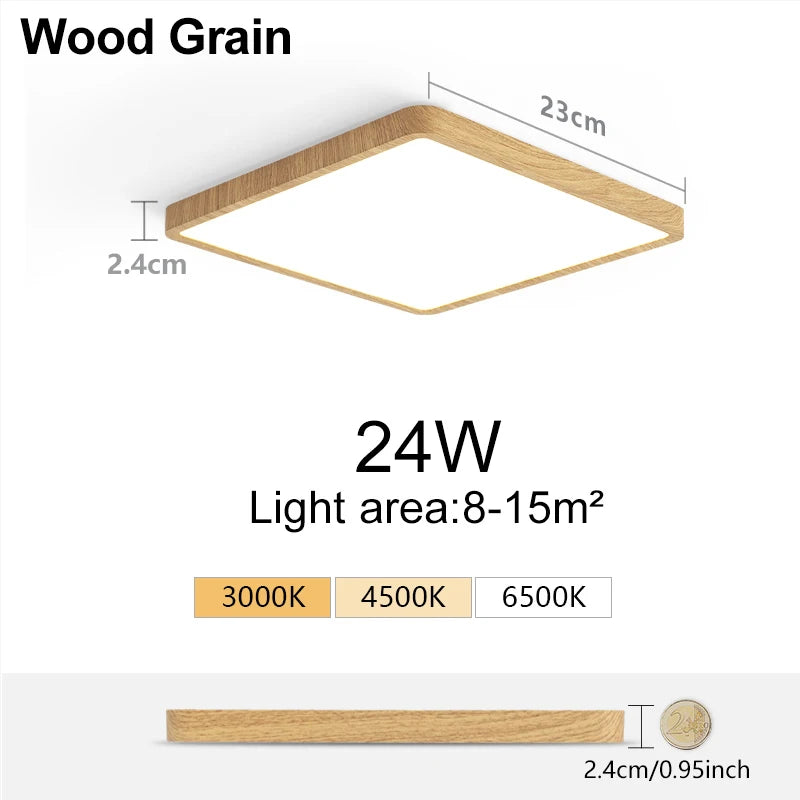 MARPOU 2.4cm Ultra thin led ceiling light Square Wood Grain ceiling lamps for living room 220V 110V led lights for room Bedroom