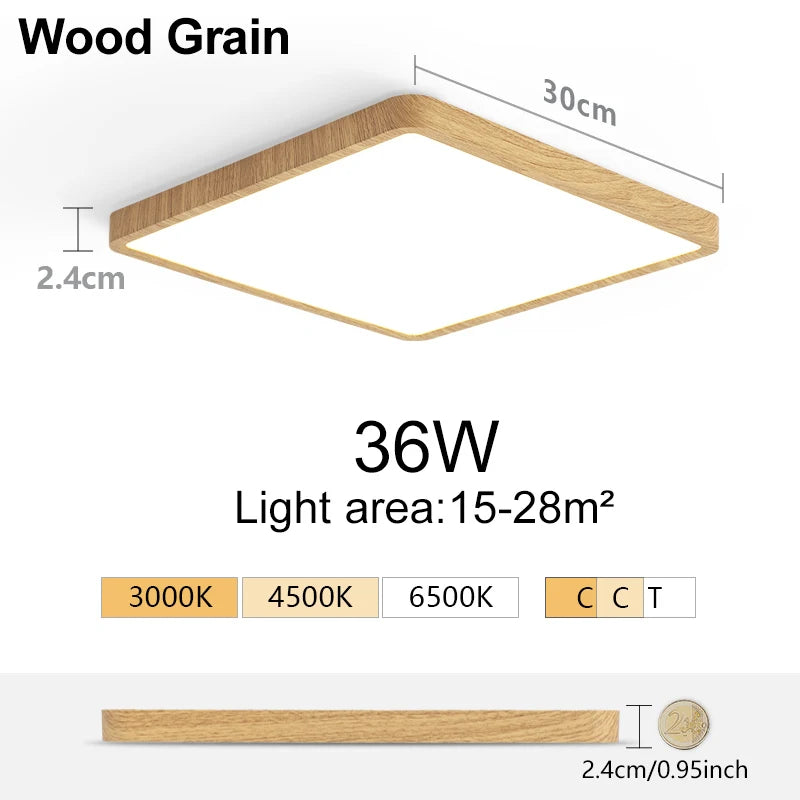 MARPOU 2.4cm Ultra thin led ceiling light Square Wood Grain ceiling lamps for living room 220V 110V led lights for room Bedroom